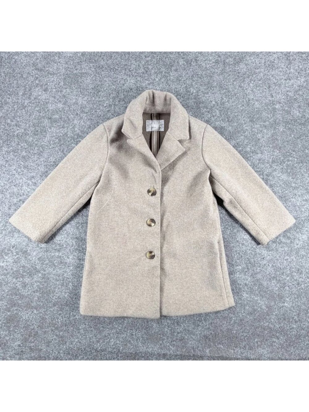 Zara Soft Pea Coat‎ Girls 5-6 Beige Long Sleeve Notched Lapel Collar Classic